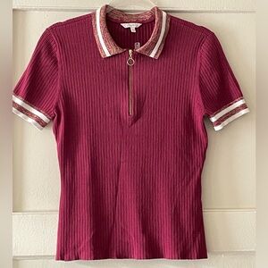 Candie's Ribbed Short Sleeve Zip Up Polo